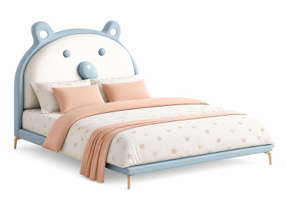 Blaues Kinderbett Leder Koala für Jungen und Mädchen Kindermöbel