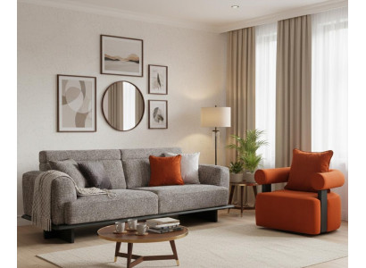 Wohnzimmer set Schlafsofa 2-Sitzer Sessel grau orange modern