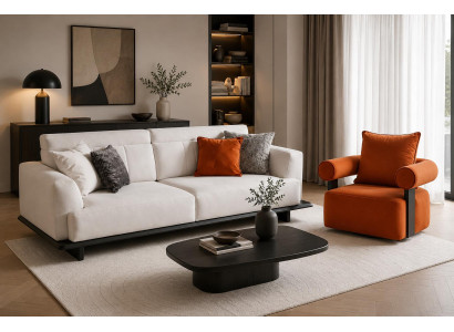Elegantes 3-Sitzer-Sofa mit passendem Sessel im modernen Stil