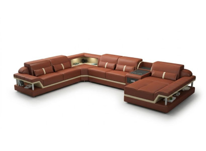 Exklusive Wohnlandschaft U-Form braun Luxus Ecksofa Sofa LED Premium