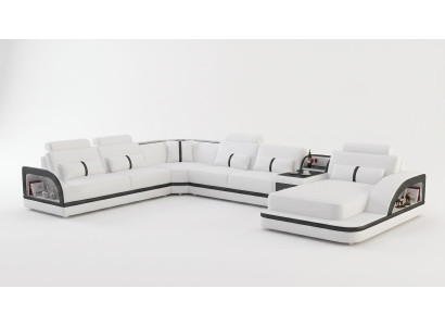 Exklusive Wohnlandschaft U-Form Weiß Luxus Ecksofa Sofa LED Premium