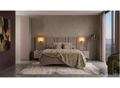 Bett 2x Nachttische Einzelschrank Schlafzimmer Stil modern beige bequem