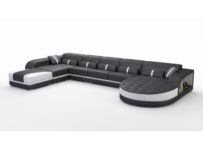 Exklusive Wohnlandschaft U-Form Schwarz Luxus Ecksofa Sofa LED Premium