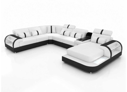 Komfort weiches Ecksofa U-Form Wohnzimmer Kunstleder weiß mit Relaxmodul