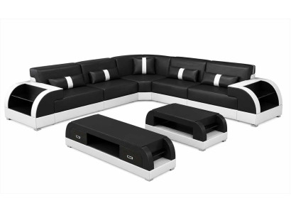 Ecksofa L-Form mit Couchtisch modernes TV Lowboard Kunstleder Polstermöbel