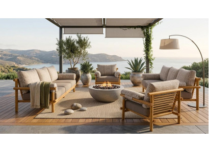 Gartenlounge Set 3-Sitzer Sofa Sessel Grau Beige Komfortabel Terrasse