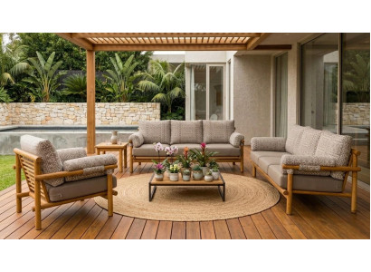 Gartenlounge Set 3-Sitzer Sofa Sessel Grau Beige Komfortabel Terrasse