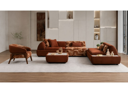 Ecksofa L Form Sessel Pouff Kaffeetisch Braun Wohnzimmer geräumig
