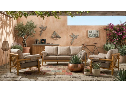 Gartenlounge Set 3-Sitzer Sofa Sessel Grau Beige Komfortabel Terrasse