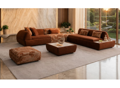 Ecksofa L Form Pouff Kaffeetisch Braun Stil Modern Wohnzimmer komfortabel