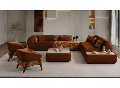 Ecksofa L Form 2x Sessel Braun Wohnzimmer Stil Modern komfortabel