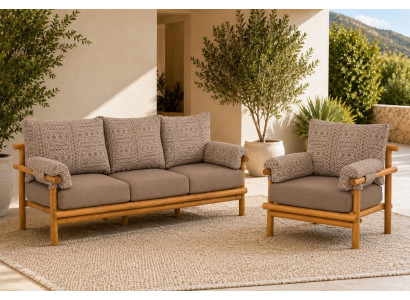 Gartenlounge Set 3-Sitzer Sofa Sessel Grau Beige Komfortabel Terrasse