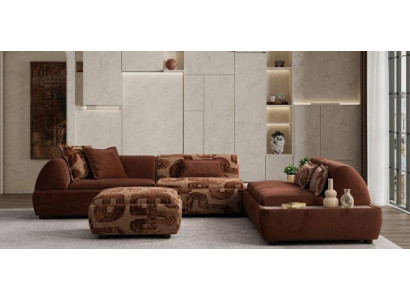 Ecksofa L Form Pouff Braun Stil Modern geräumig komfortabel Wohnzimmer