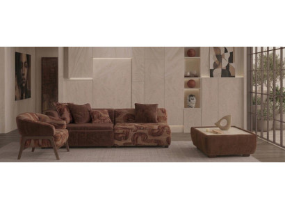 3-Sitzer Sofa Sessel Kaffeetisch geräumig Braun Wohnzimmer Modern
