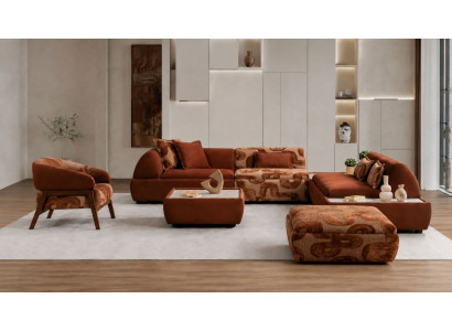 Ecksofa L Form Sessel Pouff Kaffetisch Braun Wohnzimmer Modern bequem