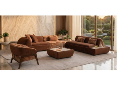 Ecksofa L Form Sessel Kaffeetisch bequem Braun Modern Wohnzimmer
