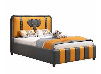 Grau-orangefarbenes Kinderbett Jugendbett  farbenfroh Elefant Jungen
