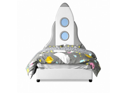 Graues Kinderbett für Jungen Rakete Leder modern Kindermöbel