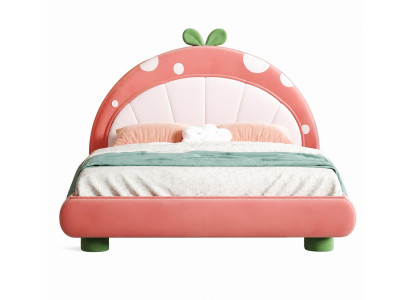 Rosa Kinderbett  Jugendbett aus Leder Erdbeere für Mädchen