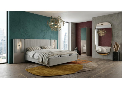 Bett Einzelschrank Schlafzimmer Stil modern grau bequem komfortabel
