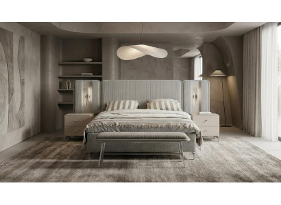 Bett 2x Nachttische Bank Schlafzimmer Stil modern grau komfortabel bequem