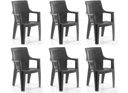 Kunststoff 6x Stuhle Garten Armlehnen Schwarz Braun Anthrazit Cappuccino