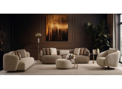 3-Sitzer Sofa Sessel Couchtisch Beige Wohnzimmer Modern