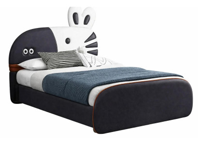 Schwarz-weißes Kinderbett Jugendbett aus Leder für Jungen und Mädchen