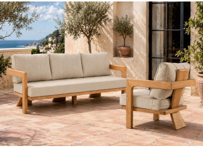 Gartenlounge Set 3-Sitzer Sofa Sessel Beige Kissen Modern Neu