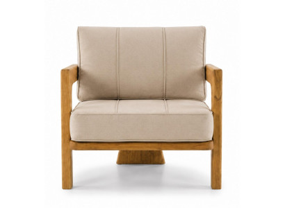 Gartensessel Modern Naturholz Beige Kissen Elegant Stilvoll Komfort