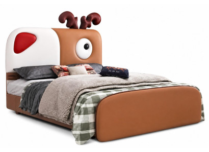 Weiß-braunes Kinderbett aus Leder Jugendbett hochwertig Kindermöbel