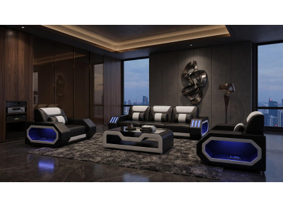 Wohnzimmer 3+1+1 Set Modern Schwarz Futuristische Couchgruppe Luxus