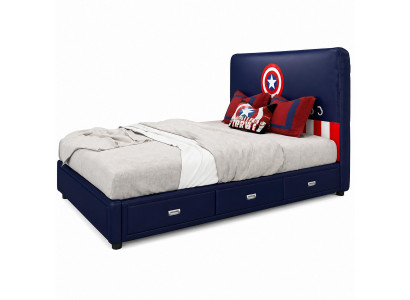 Blaues Leder Kinderbett Jugendbett Captain America für Jungen