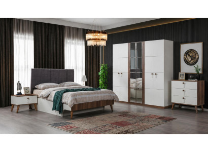 Schlafzimmer-Set Schrank Bett Kopfteil Kommode 2x Nachttische Modern