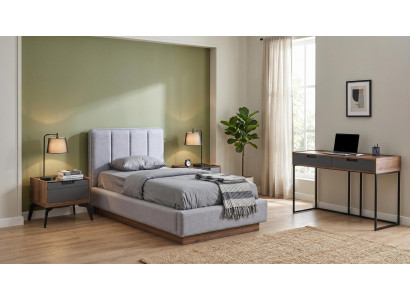 Stilvolles Schlafzimmer Set Bett 2 Nachttische Schreibtisch Loft Grau