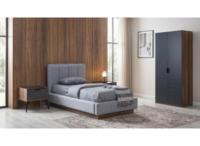 Stilvolles Schlafzimmer Set Bett 2 Nachttische Schrank Grau Modern
