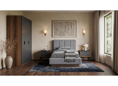 Stilvolles Schlafzimmer Set Bett 2 Nachttische Schrank Grau Modern