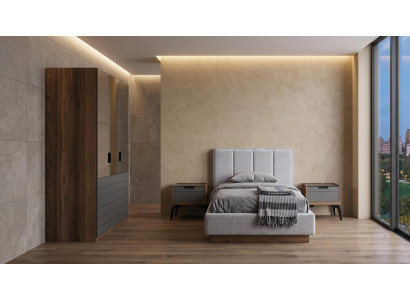 Stilvolles Schlafzimmer Set Bett 2 Nachttische Schrank Blau Modern