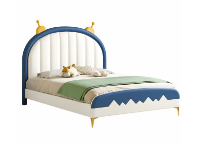 Weißes Kinderbett Leder Jugendbett für Mädchen großes Kindermöbel