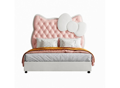 Rosa Leder-Kinderbett Katzenbett Königinnenbett Mädchen Kindermöbel