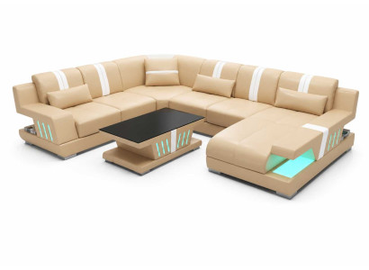 Ecksofa U-Form mit Couchtisch Beige mit LED-Licht für stilvolle Wohnzimmer