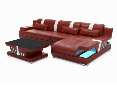 Modernes Ecksofa in Rot mit LED-Licht und Couchtisch für stilvolle Wohnzimmer