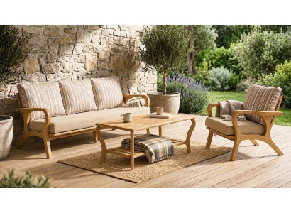 Gartenlounge Set 3-Sitzer Sofa Sessel Beige Kissen Modern Neu