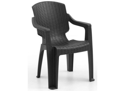 Kunststoff Stuhl Rattan Optik Armlehnen Schwarz Braun Anthrazit