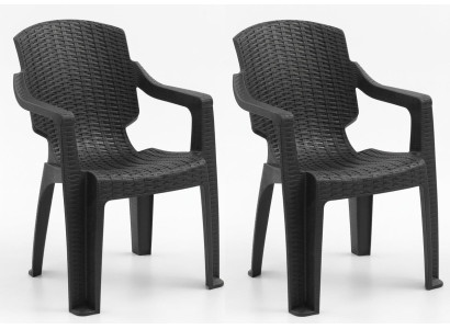Kunststoff Stuhl Rattan Optik Armlehnen Schwarz Braun Anthrazit