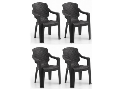 Kunststoff 4x Stuhl Rattan Optik Armlehnen Schwarz Braun Anthrazit
