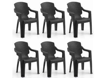 Kunststoff Stuhl Rattan Optik Armlehnen Schwarz Braun Anthrazit