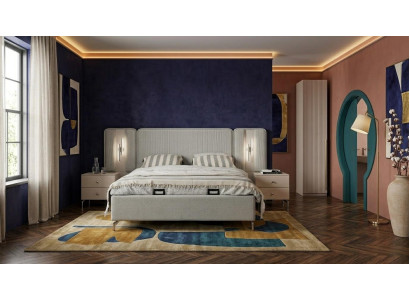 Bett 2x Nachttische Einzelschrank Schlafzimmer Stil modern grau praktisch