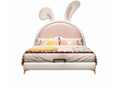 Rosa Kinderbett aus Leder Hase großes Bett für Mädchen Kindermöbel