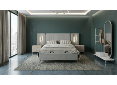 Bett 2x Nachttische Spiegel Schlafzimmer Stil modern grau komfortabel